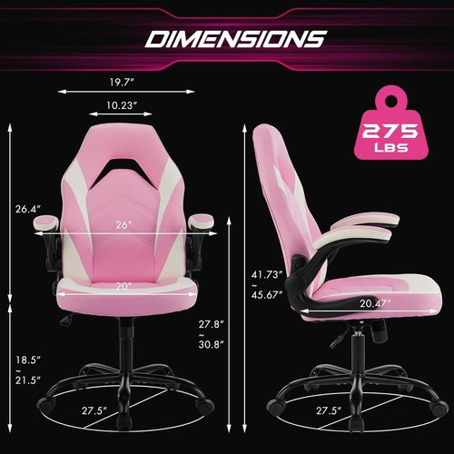 Pink Ergonomic Gaming Desk Chair With Adjustable Armrests