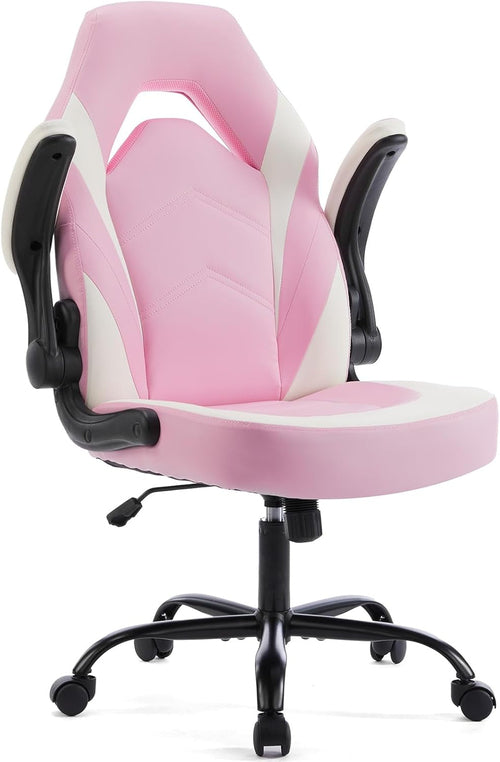 Pink Ergonomic Gaming Desk Chair With Adjustable Armrests