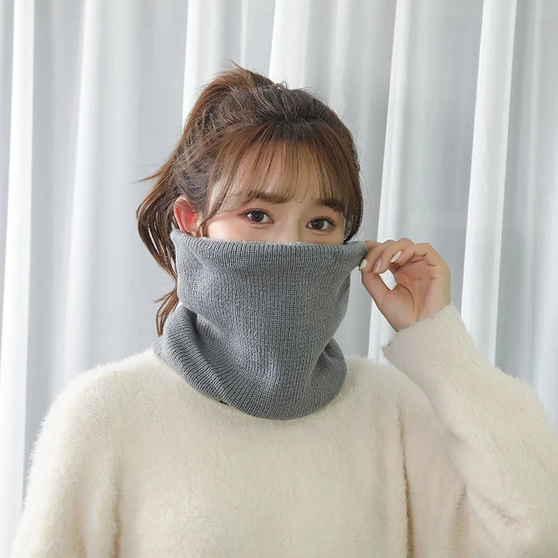 Fashion Women Knitted Scarf Solid Cashmer Like Winter Snood Scarves Lady Warm Wool Fur Thick Unisex Men Neck Scarfs Ring